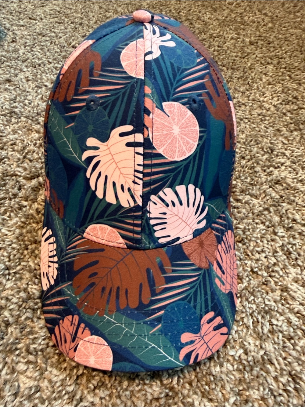 Tropical Leaf Print Baseball Cap - Pink & Teal